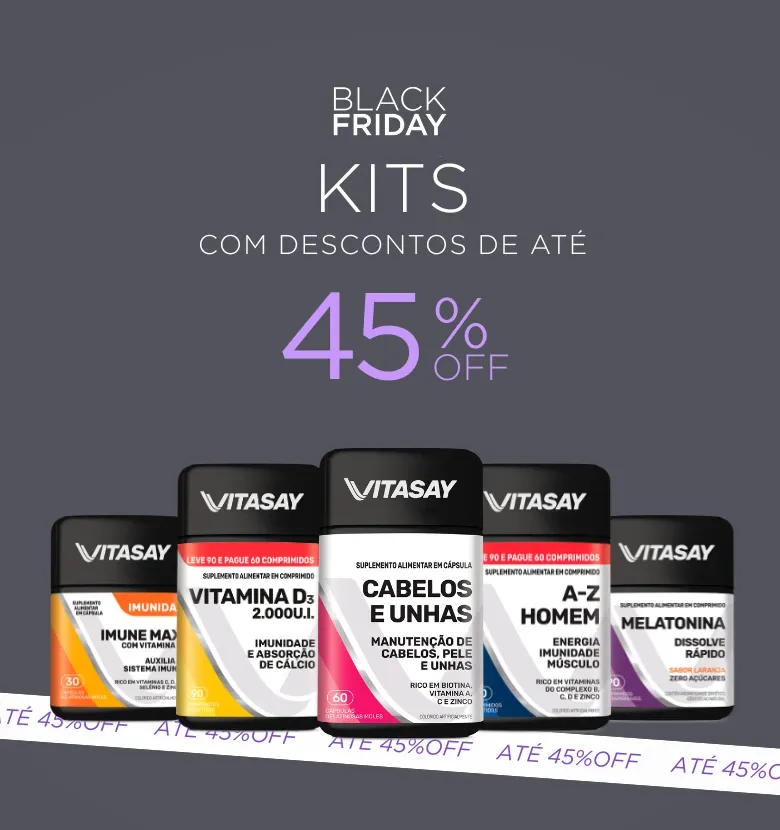 Kits com diversos suplementos vitasay com até 45% off.