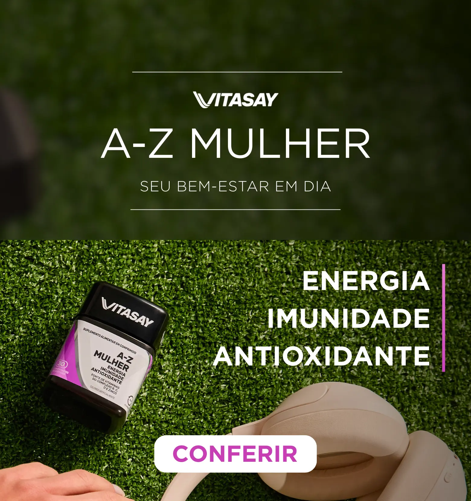 A imagem mostra o produto A-Z Mulher com a chamada seu bem estar em dia