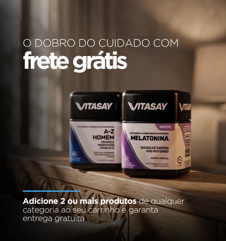 Banner promocional de Vitasay anunciando que na compra de 2 ou mais itens, o frete é grátis.