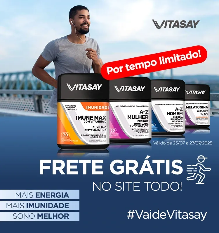 Frete grátis no site da Vitasay em suplementos e vitaminas de 25 a 27 de julho