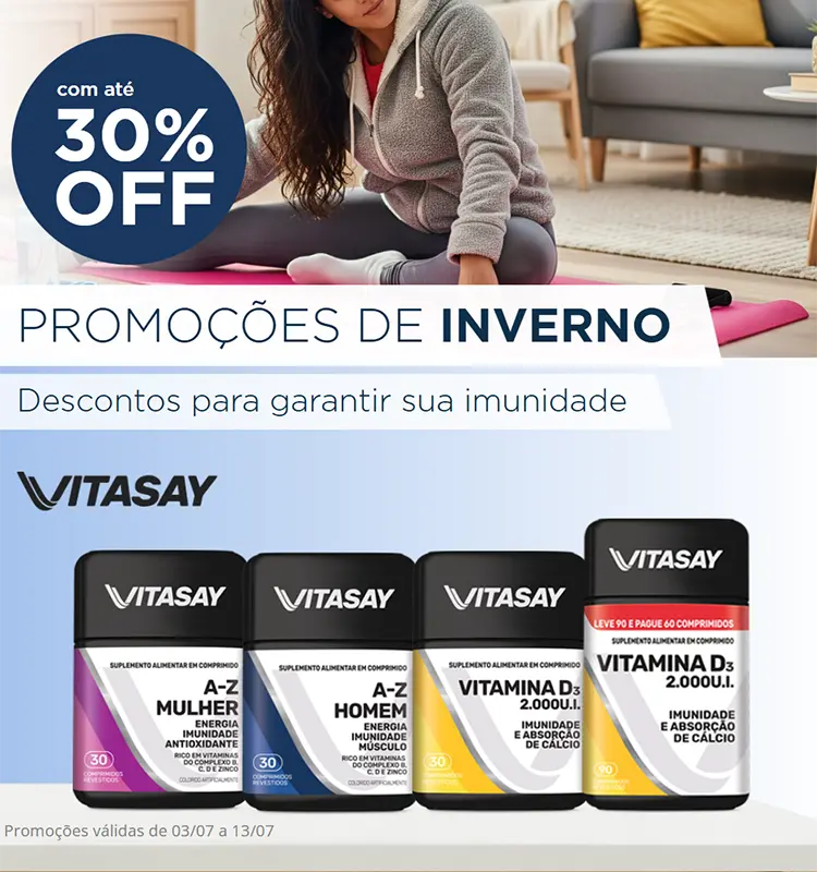 Promoções de inverno Vitasay com descontos em suplementos para fortalecer a imunidade