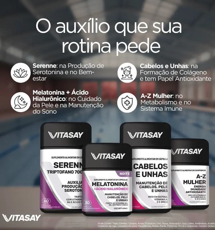 Vitasay com suplementos para imunidade, sono, bem-estar e saúde da pele, cabelos e unhas
