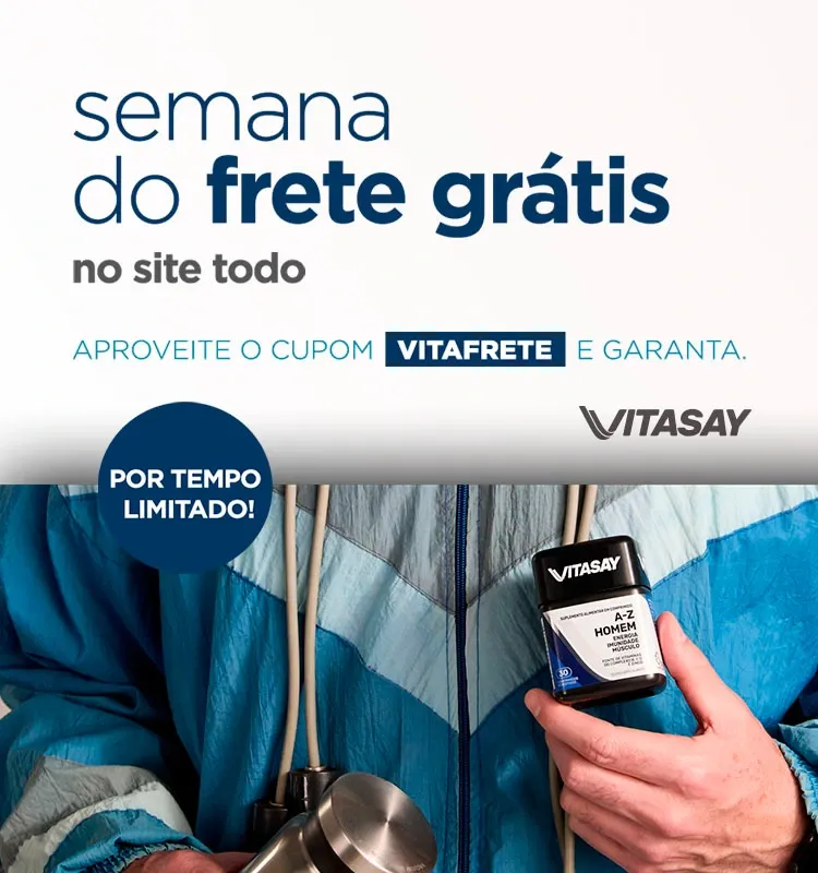 Semana do frete grátis Vitasay: use o cupom VITAFRETE e aproveite suplementos com envio grátis por tempo limitado.