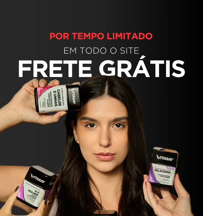 Banner promocional de Vitasay anunciando frete grátis em todo o site, por tempo limitado.