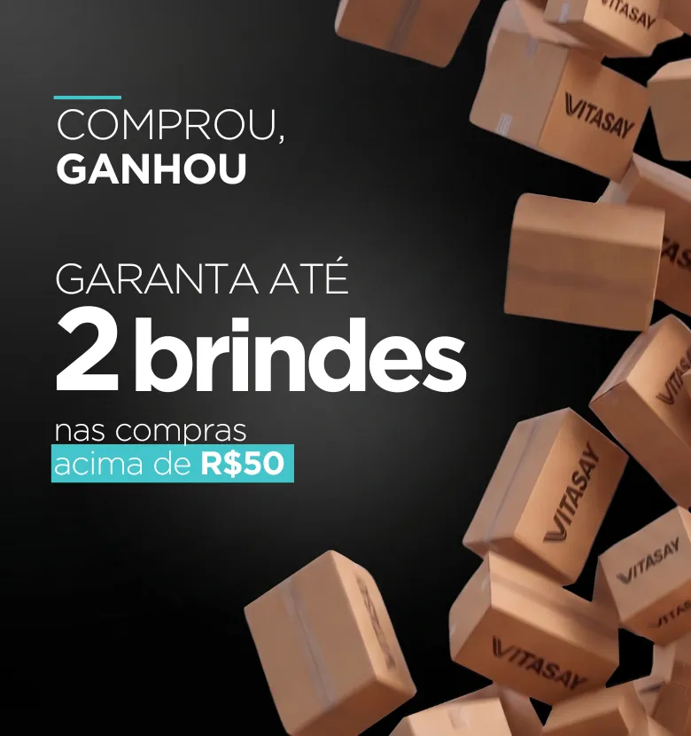 Banner promocional anunciando que nas compras acima de R$50,00 você garante até 2 bindes.