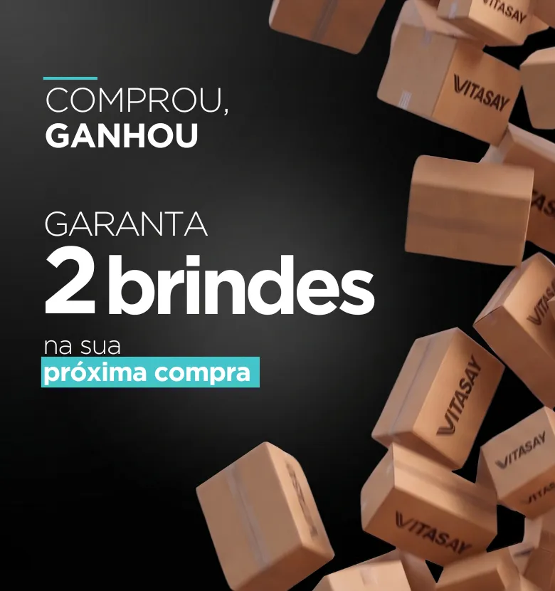 Banner promocional anunciando que em compras no site, sem valor mínimo, você ganha 2 brindes.