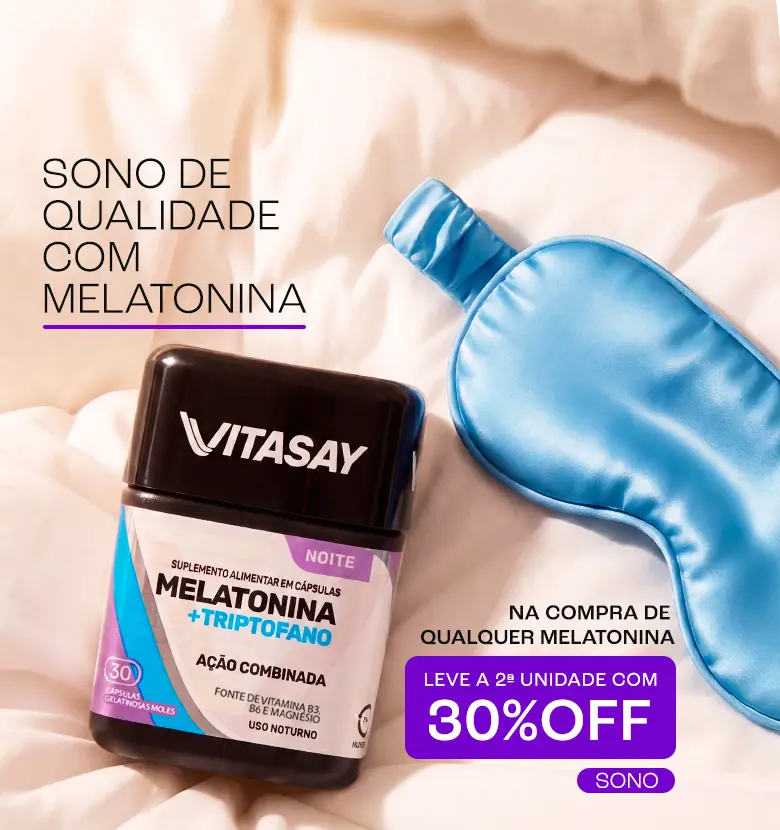 Banner promocional de Melatoninas, com 30% de desconto na segunda unidade.