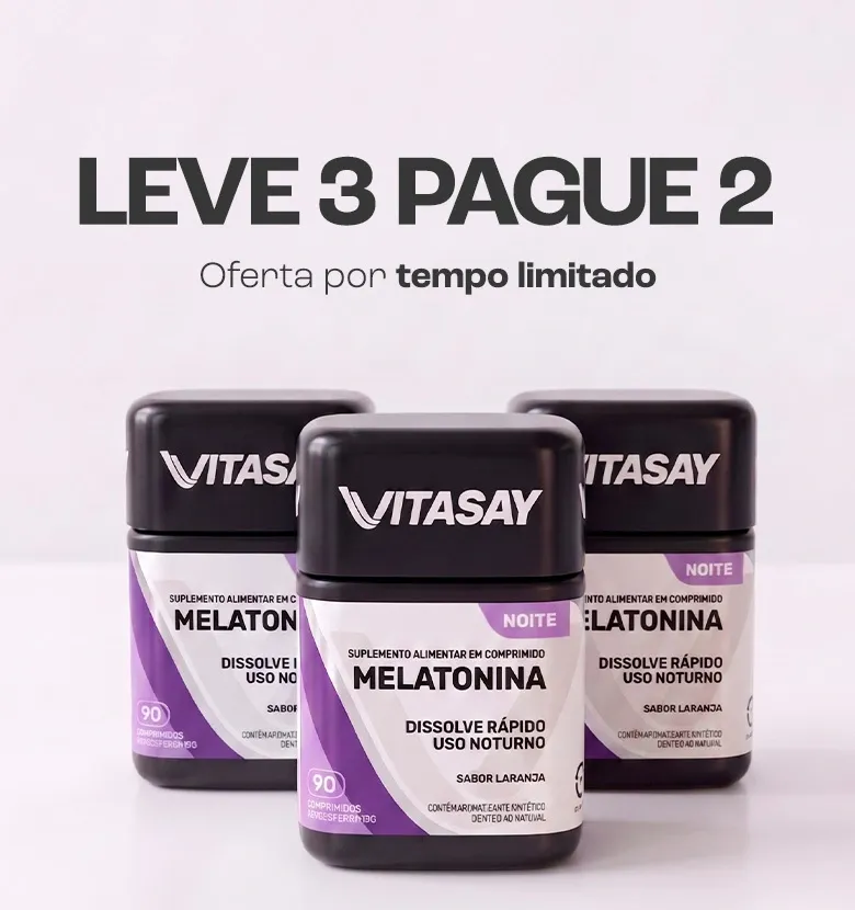 Banner promocional de Vitasay anunciando Leve 3 Pague 2, por tempo limitado.