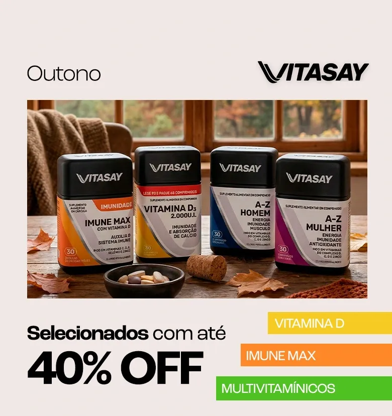 Banner descritivo da promoção de Outono, na qual produtos da categoria Imunidade estão com desconto de até 40% OFF