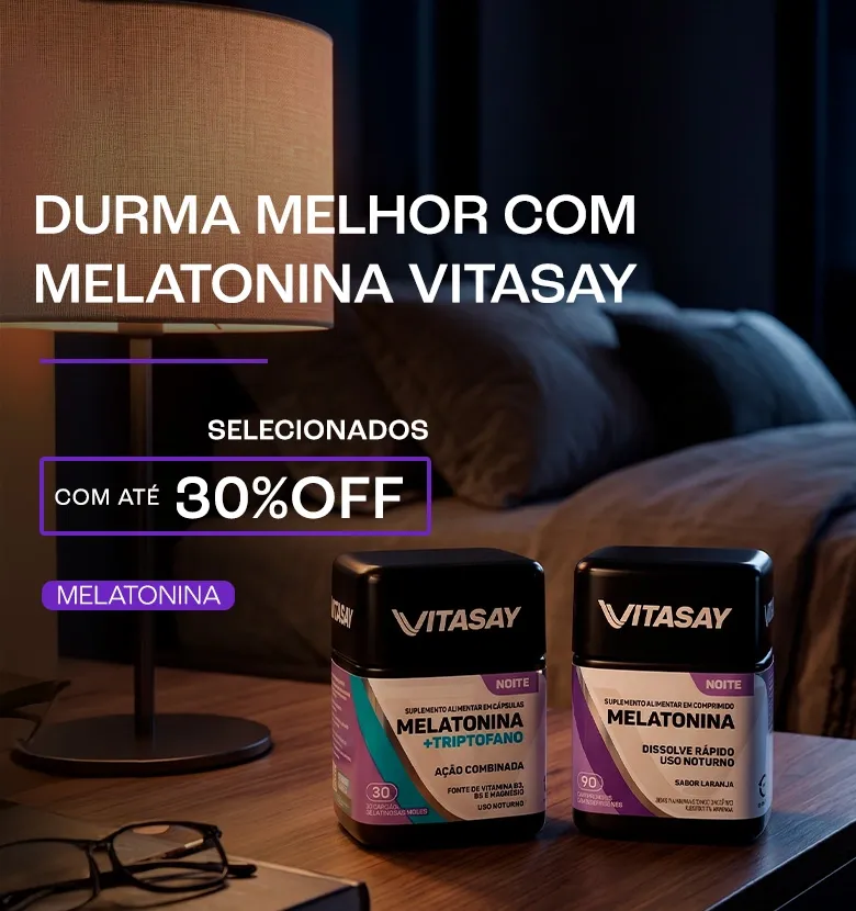 Banner promocional de Vitasay Semana do Sono, até 30% de desconto em Melatoninas e Selecionados.