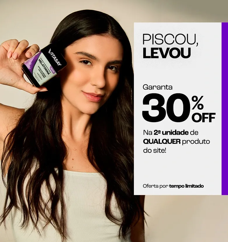 Banner promocional da Vitasay com o texto de desconto de 30%OFF na segunda unidade de quaisquer item do site