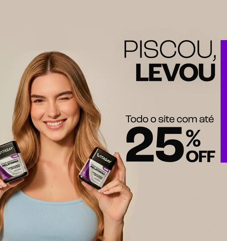 Banner promocional da Vitasay com o texto de desconto de até 25%OFF em todo o site