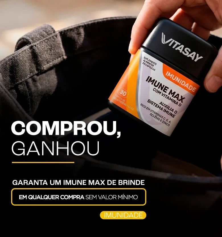 Banner promocional anunciando que em compras no site, sem valor mínimo, você ganha de brinde 1 Imune Max.