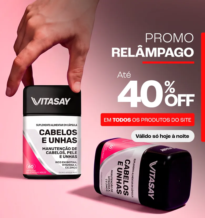 Banner promocional de Vitasay anunciando a Promoção Relâmpago da Semana do Cliente, com até 40% de desconto em todo o site.