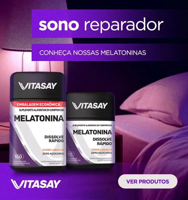 Vitasay melatonina sabor laranja com zero açúcar para sono reparador; conheça os suplementos para dormir melhor.